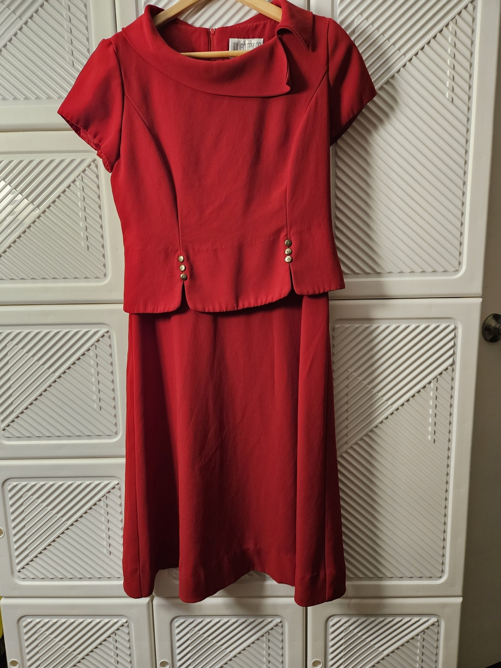 Julian Taylor Red Two-Piece Midi Dress Set with Peplum Top
